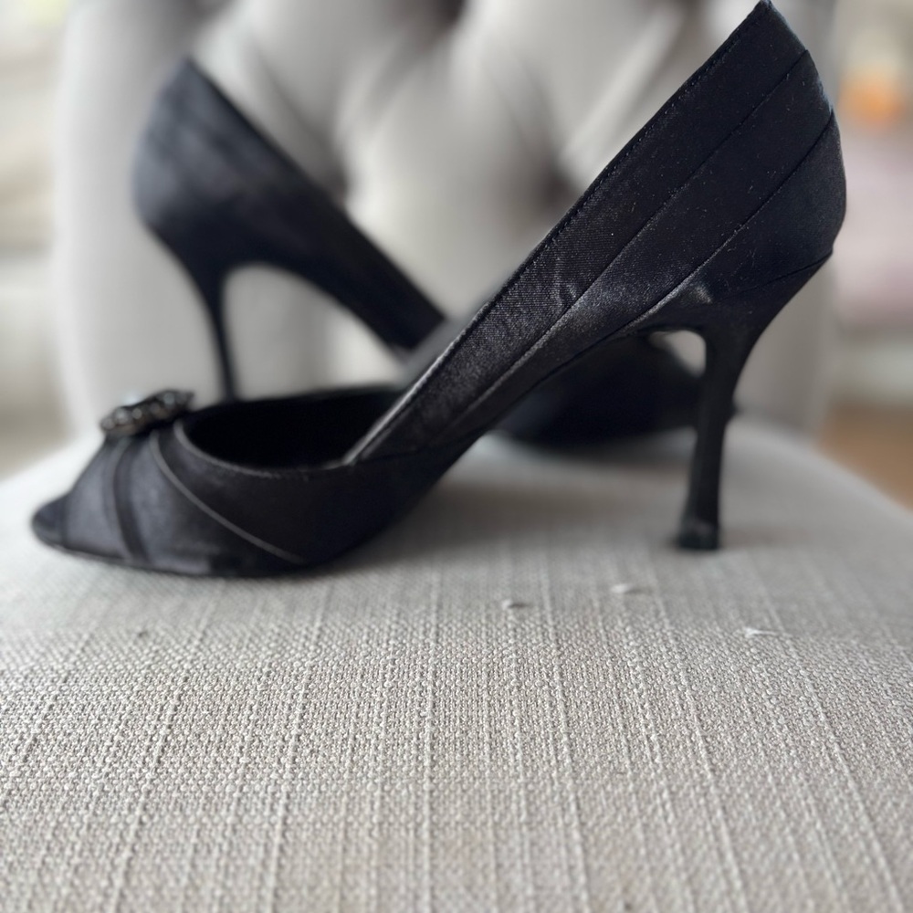 Kelly & Katie Satin Black Peep Toe